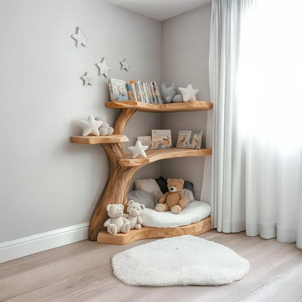 Tree Shaped Bookshelf, Wall Mounted, Natural Wood, Handmade - Image 2