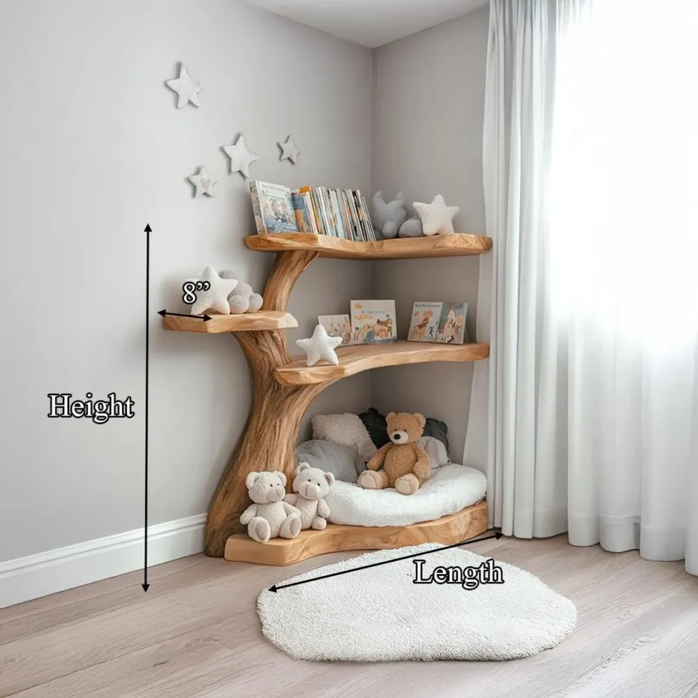 Tree Shaped Bookshelf, Wall Mounted, Natural Wood, Handmade - Image 4