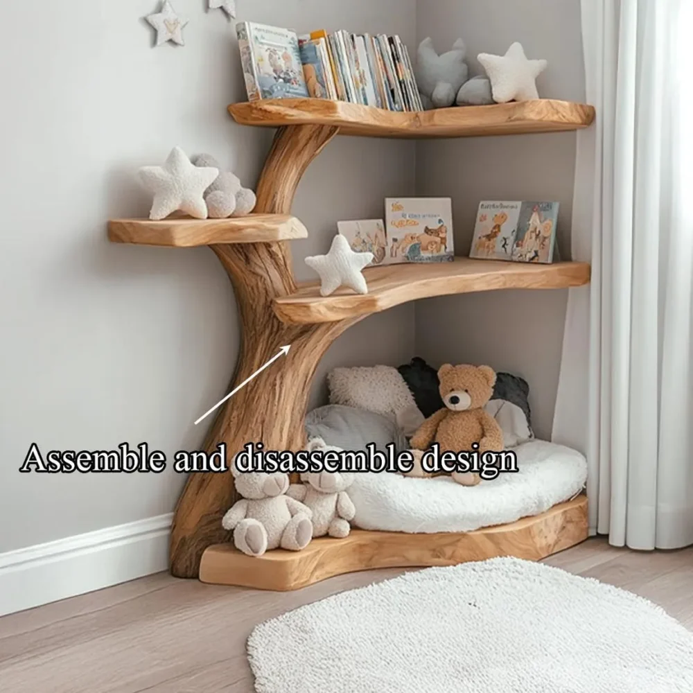 Tree Shaped Bookshelf, Wall Mounted, Natural Wood, Handmade - Image 5