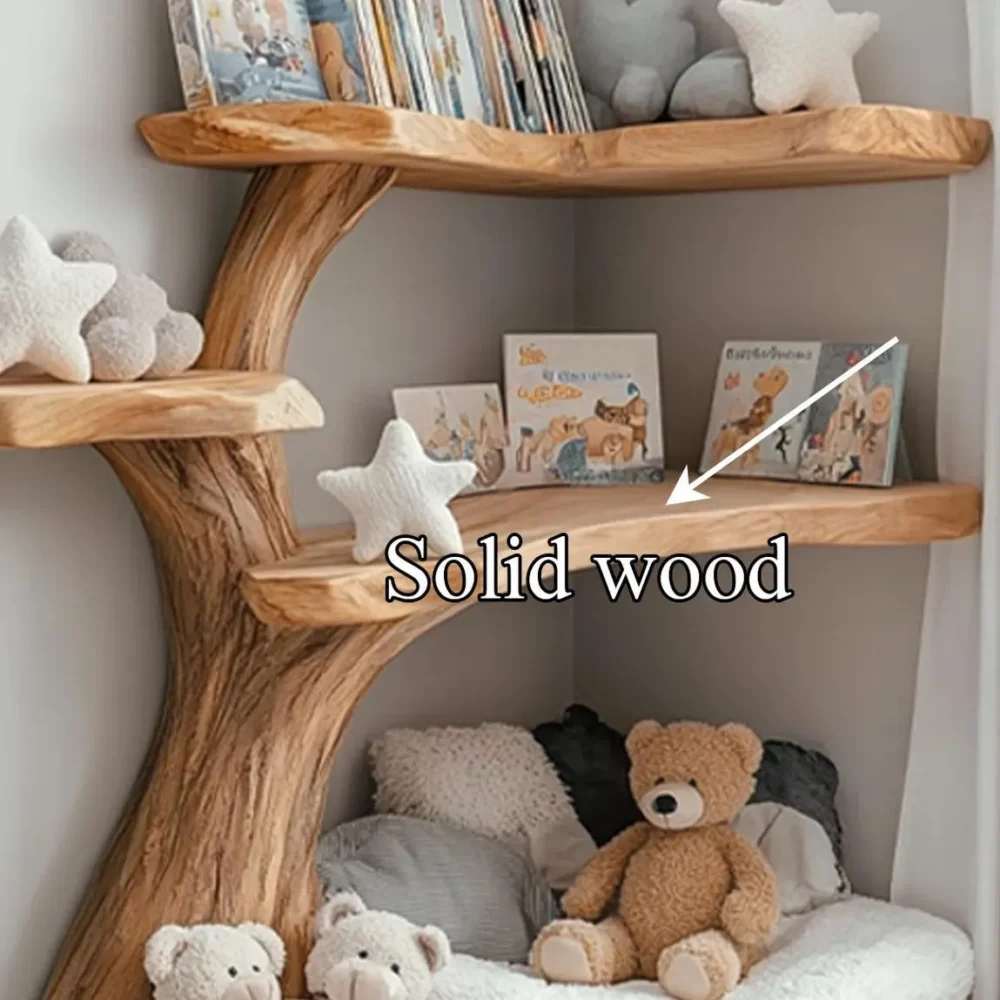 Tree Shaped Bookshelf, Wall Mounted, Natural Wood, Handmade - Image 6
