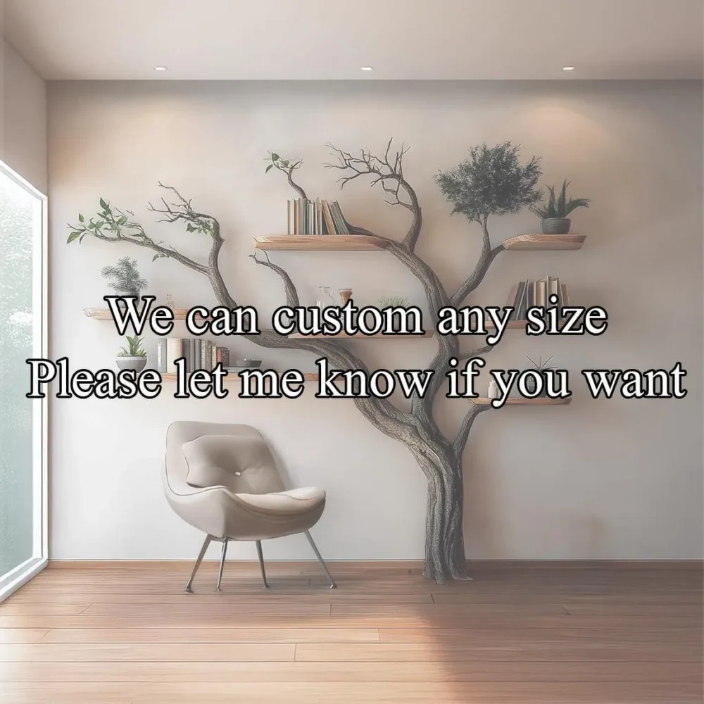 Tree Bookshelf, Wooden Wall Mounted Bookcase, Rustic Natural Wood, Home Office Decor - Image 3
