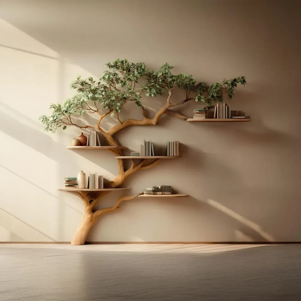 Custom Tree Bookshelf, Rustic Wood, Wall Shelf, Natural Wooden Furniture