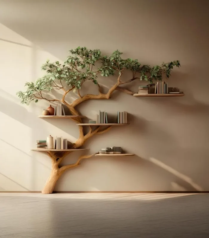 Custom Tree Bookshelf, Rustic Wood, Wall Shelf, Natural Wooden Furniture